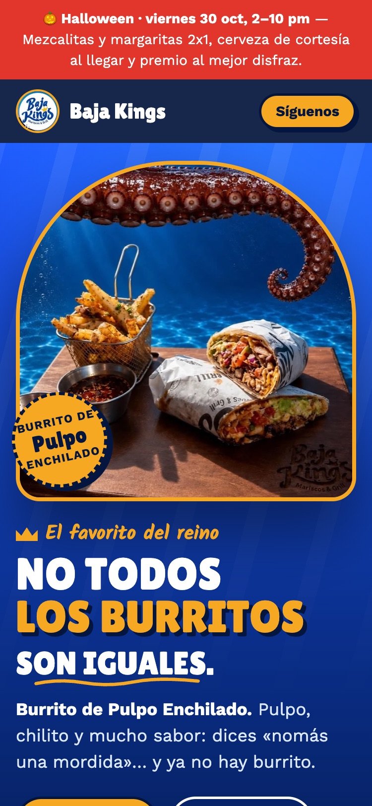Sitio de Baja Kings Mariscos & Grill en celular