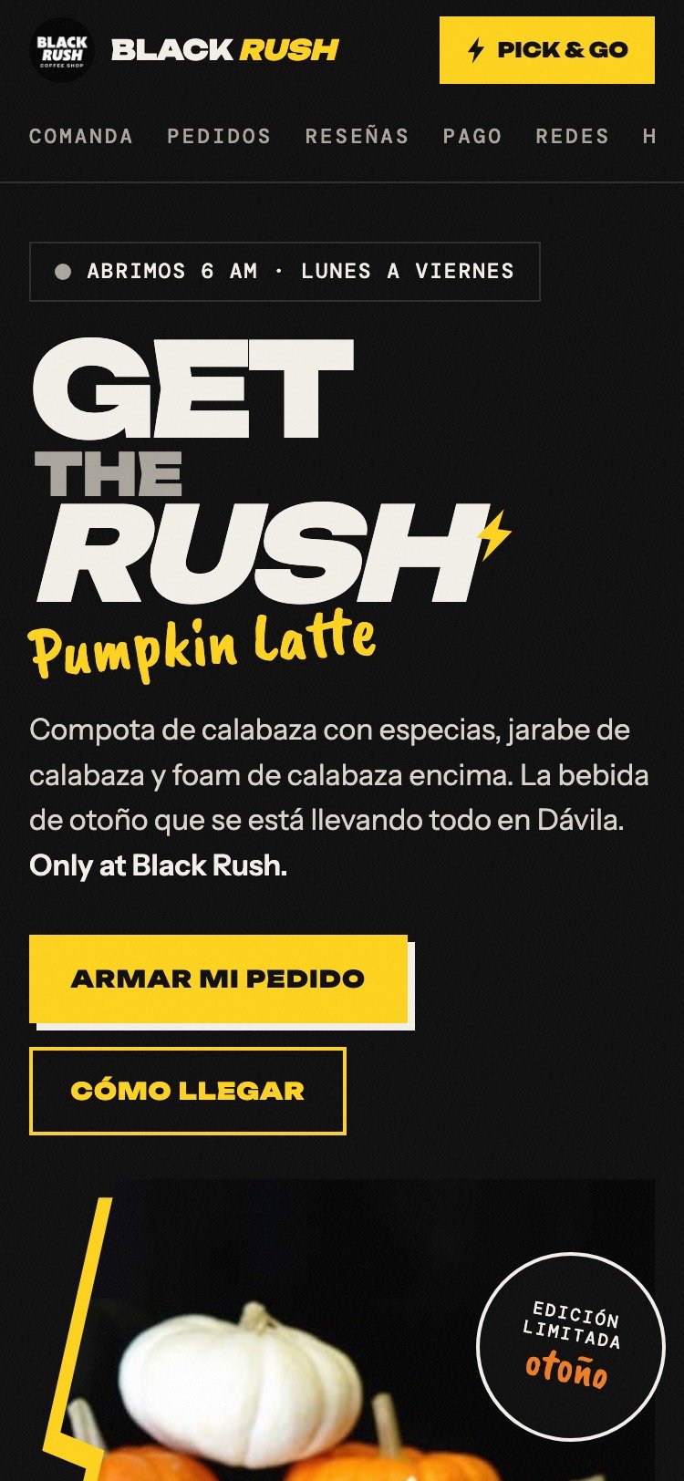 Sitio de Black Rush Coffee en celular