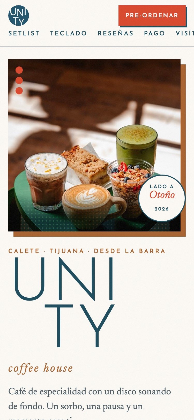 Sitio de Unity Coffee House en celular