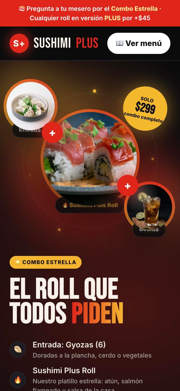 Sitio de Sushimi Plus en celular